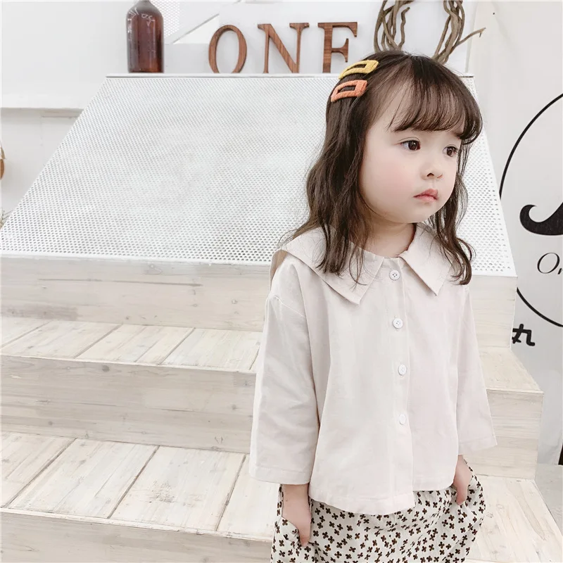 Spring Autumn girls letters embroidery sailor collar shirts kids cotton loose casual shirt children clothes