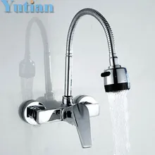 FREE SHIPPING Brass Chrome Taps For Kitchen Sink Kitchen Tap Dual Hole Wall Kitchen Mixer Kitchen Faucet torneira cozinha YT6030