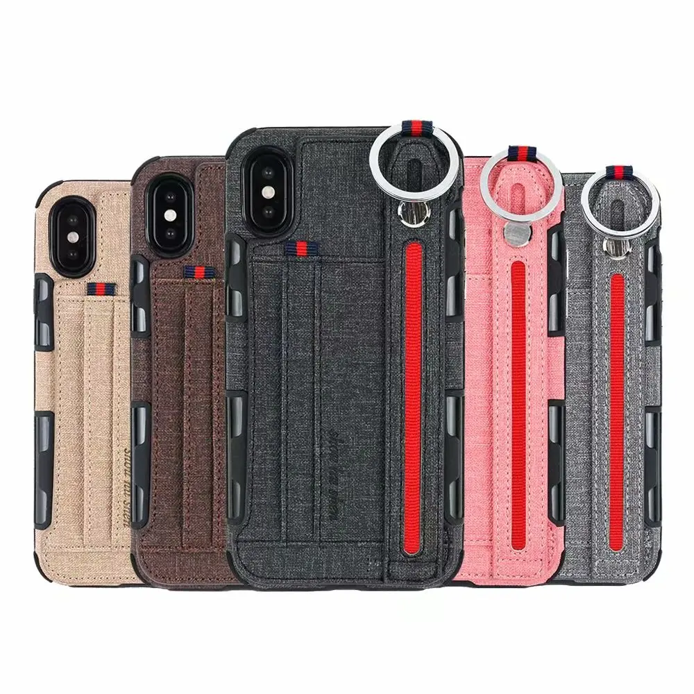 

Strap Stand Holder Leather Case For iPhone XS MAX XR XS X 6 6S 7 8 Plus Dual Card Slots Layer Canvas Leather Cover