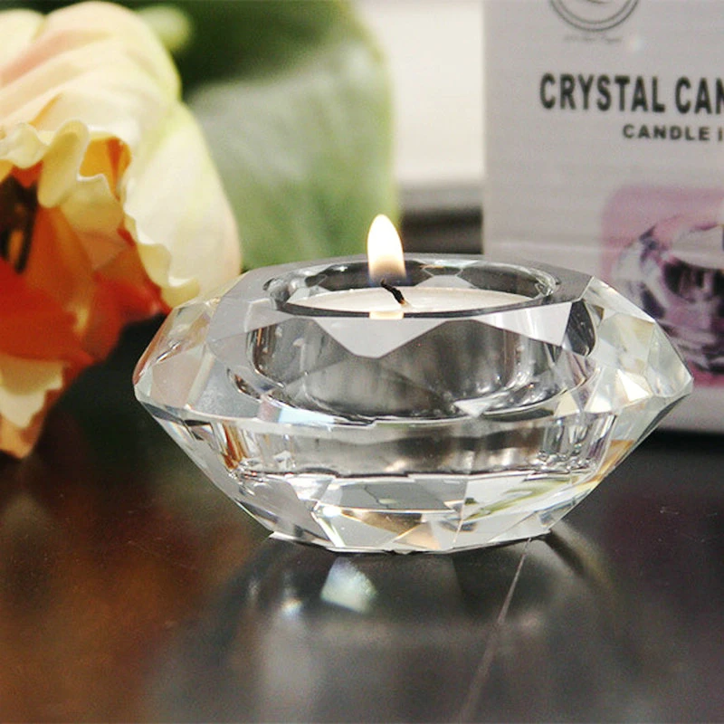 Clear Crystal Glass Candlestick Diamond shaped Candle Holder For