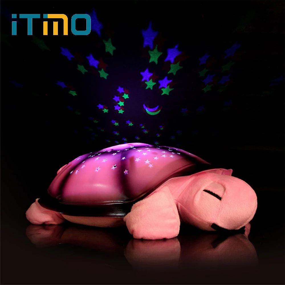 

iTimo LED Night Light Moon and Stars Projector With 4 Light Music for Baby Children 4 Colors Turtle Lamp Toys Cute Design