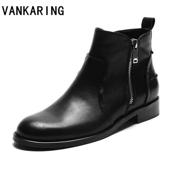 

autumn boots fashion side zipper soft leather ankle boots woman shoes flat western riding boots round toe shoes woman booties