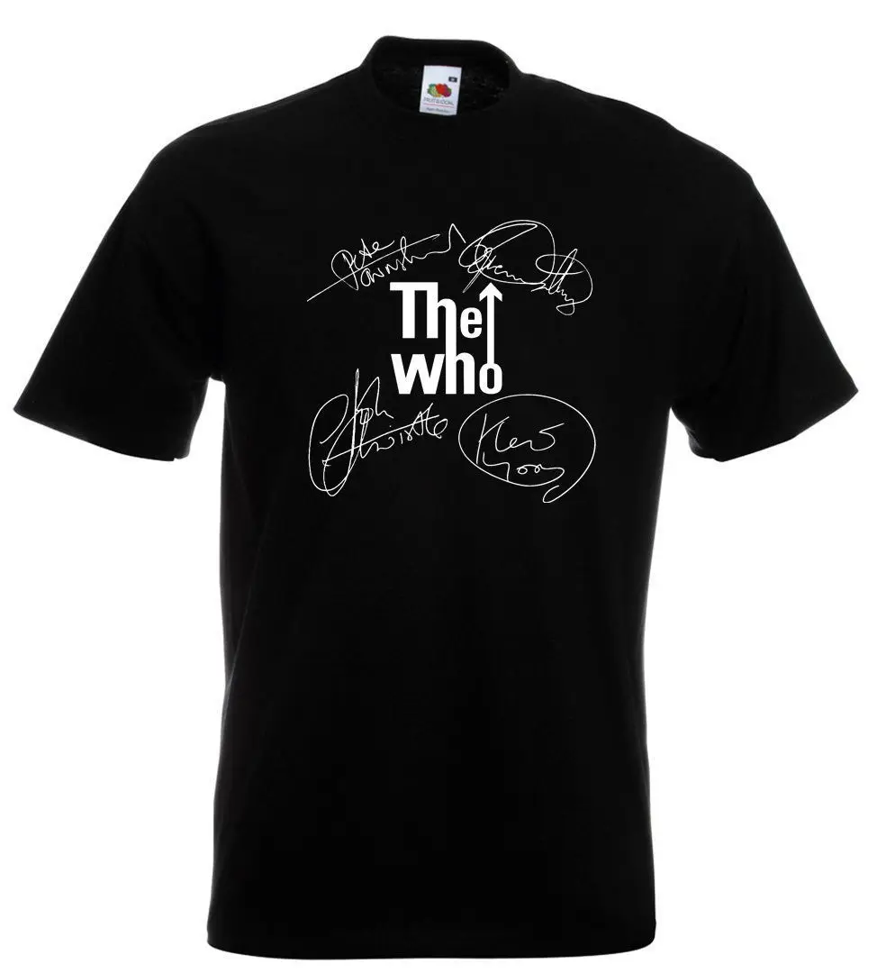 

2019 New Cotton Tee Shirt Autograph T Shirt Pete Townshend Keith Moon Roger Daltrey John Entwistle Fashion T-shirt