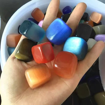 

colorful artificial cat eye tumbled stones crystal cube stone for decoration
