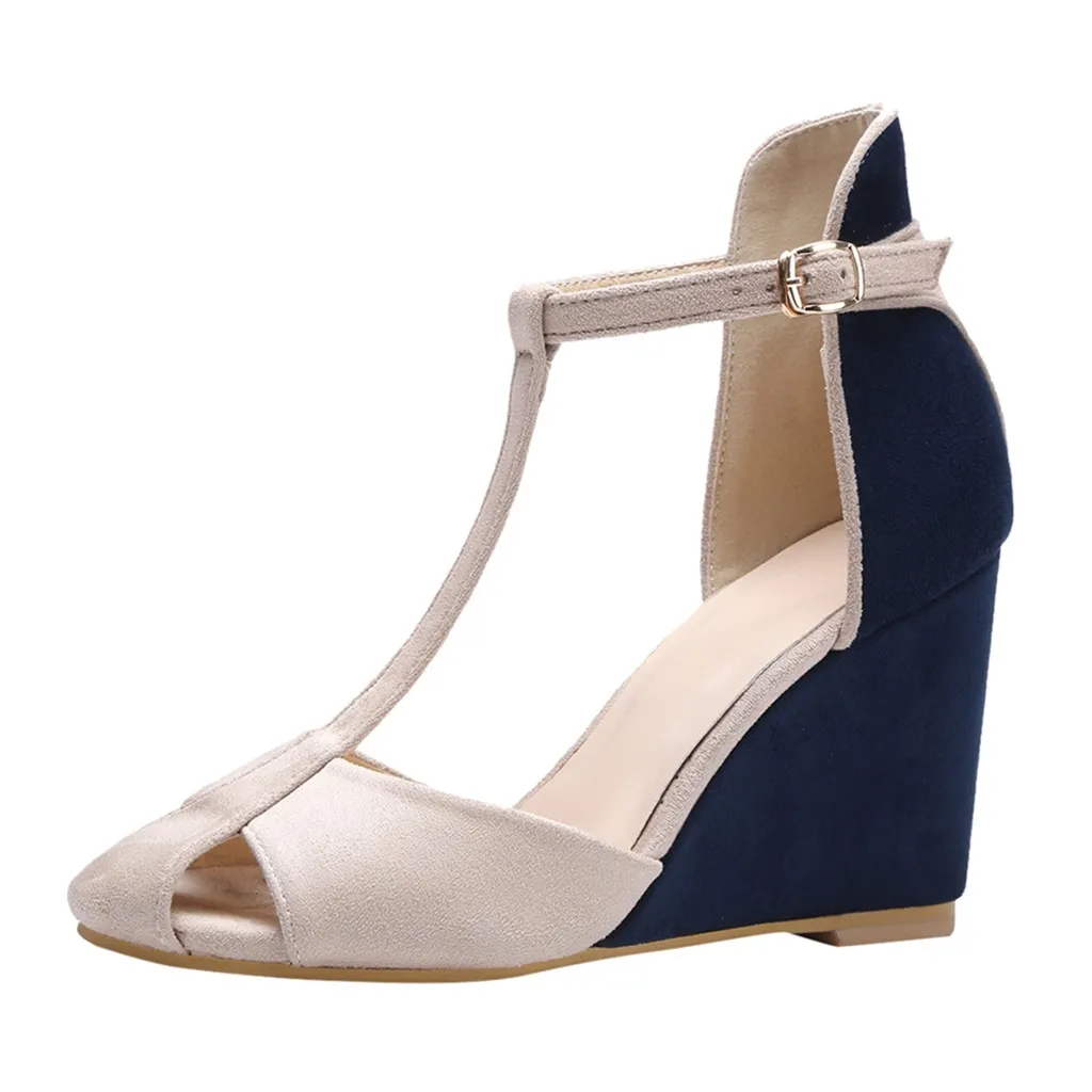 

JAYCOSIN Shoes Women Summer Single Shoes ladys 2 color Round Toe Wedges Ankle Buckle Sandals Casual High Heel