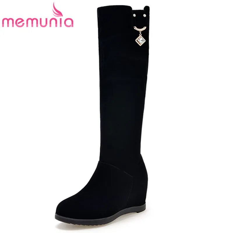 

MEMUNIA black crystal new arrive women boots slip on height increasing ladies boots round toe autumn winter knee high boots