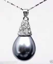 Горячие продажи новый Стиль>>>>> Удивительные 16 мм серый seashell жемчуг tear drop ожерелье