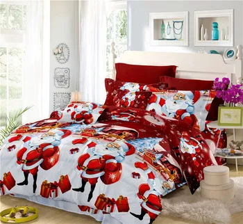 

3D Christmas Bedding Set Red Green Santa Claus Print Duvet Cover Set Cartoon Bed Sheets Festival Gift Bedclothes Pillowcase D45