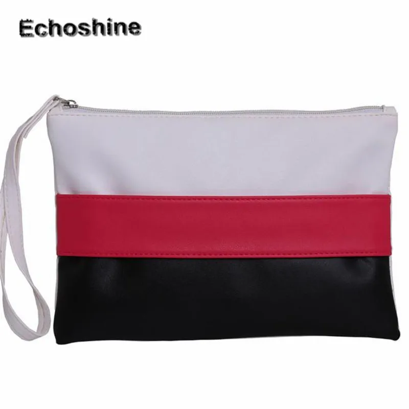 

2016 most popular New PU leather Handbag Stitching Hit Color Stripe Envelope Clutch Bag Long Section clutch gift wholesale