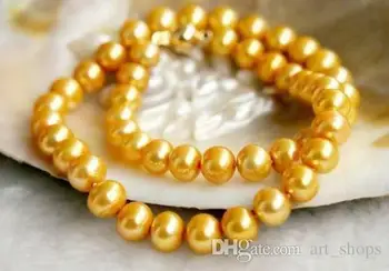 

Pretty! 8MM Gold Sea Shell Pearl Necklace 18" AA+