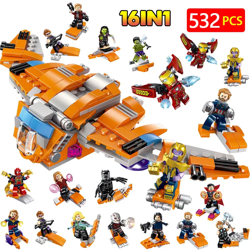 

16 In 1 Super Heroes Guardian Galaxy Model Building Blocks Compatible Iron Man Hulk Figures Bricks Toys for Children Gifts