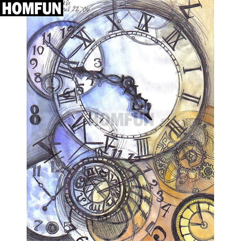 

HOMFUN Full Square/Round Drill 5D DIY Diamond Painting "Clock" Embroidery Cross Stitch 5D Home Decor Gift A03748
