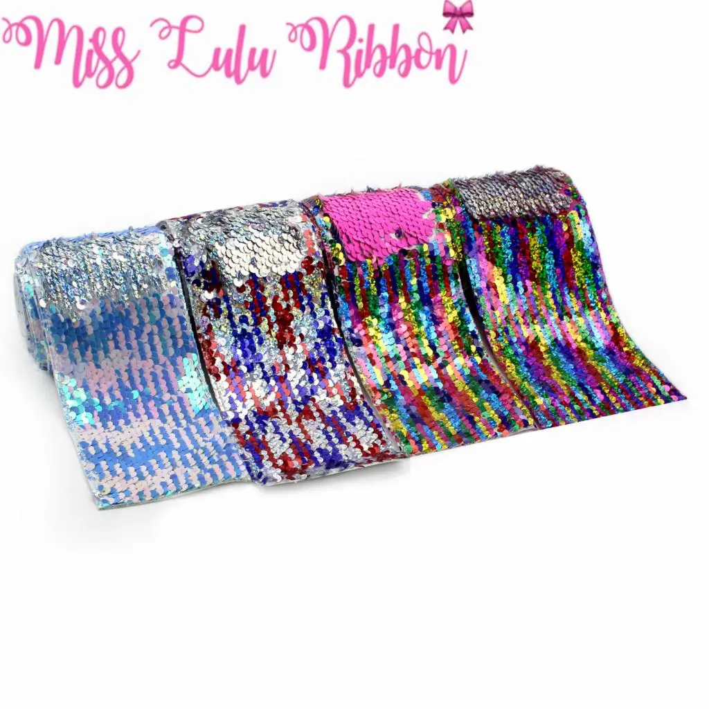 3&quot75mm Double Color Reversible Sequin Ribbon Hologram Rainbow Silver DIY Wedding Decor Gift Hot Pink Bowknots Making 2yards/roll | Дом и