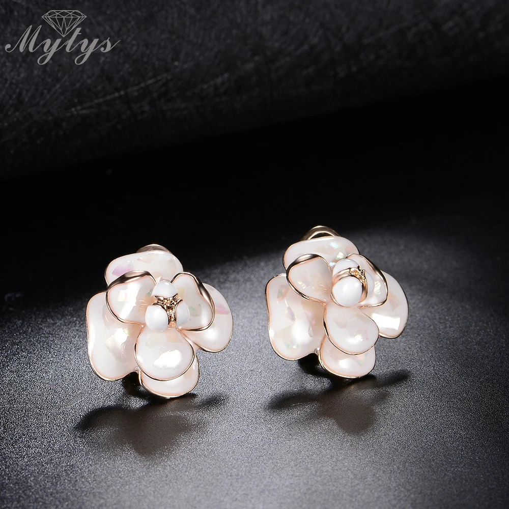 Mytys модный цветок из эмали серьги для женщин Высокое качество романтические изысканные серьги-гвоздики подарок ювелирные изделия E36