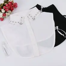 Женская рубашка в стиле ретро, украшенная кристаллами, шифон, искусственный воротник, галстук, стразы, бисер, цветок, лацканы, вышивка, хлопок, ложный съемный воротник, блузка