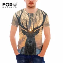 FORUDESIGNS/мужская футболка с короткими рукавами с 3D принтом животных оленя, комфортный спортзал фитнес бег, Футболка мужская с круглым вырезом эластичные большого размера