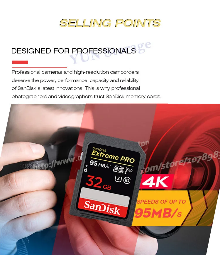 Двойной флеш-накопитель SanDisk Extreme PRO SD карты 256 ГБ 128 Гб 64 ГБ 32 ГБ оперативной памяти, 16 Гб встроенной памяти Class 10 SDXC карты памяти SDHC карты памяти 95 МБ/с. для цифровых фотоаппаратов с защитой от краж