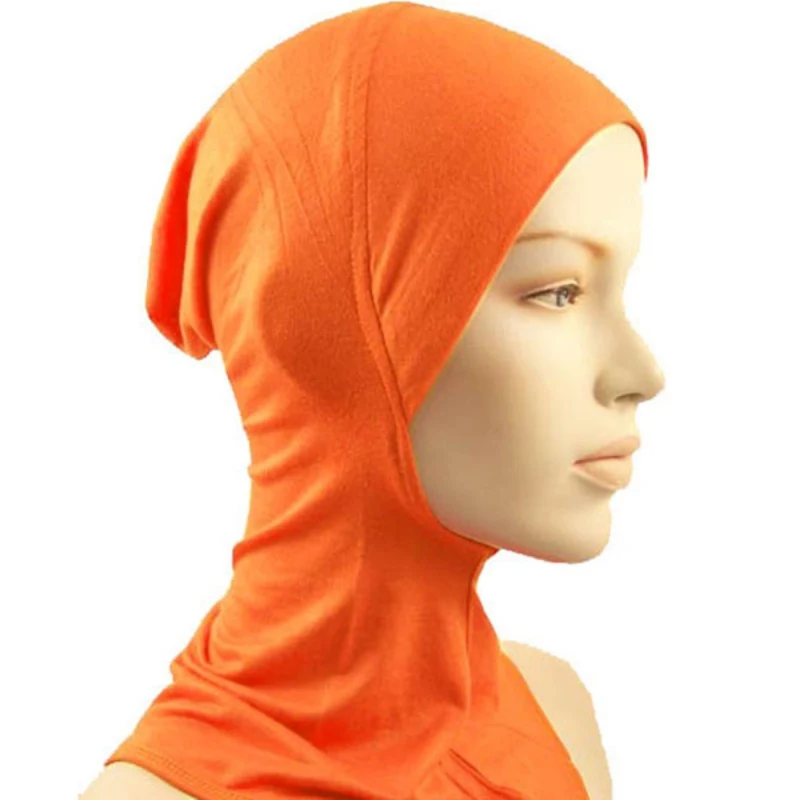 Мусульманская полное покрытие хиджаб Кепки Исламский Underscarf Средства ухода за кожей шеи голова шляпа хлопок под шарф - Цвет: Оранжевый