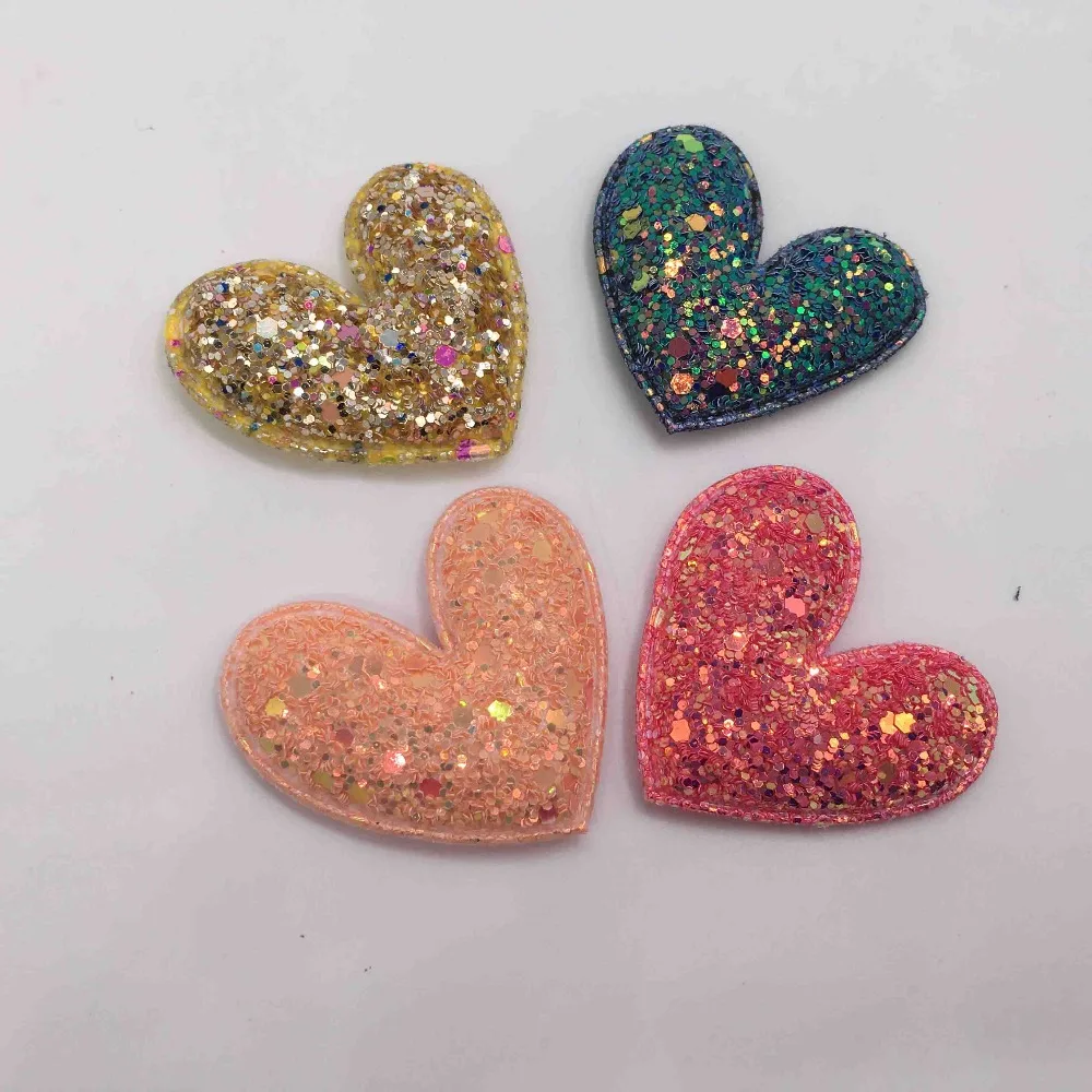 

30pcs/lot 5x4.8cm DIY Handmade Shiny Heart Padded Applique for Children's hair Clip Accessories free shipping