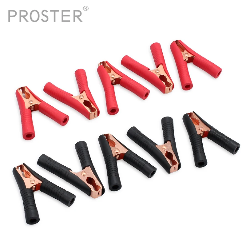 

Proster 10 Pcs 100A Car Auto Battery Clips Crocodile Alligator Test Clamps Red+Black 90mm Test Lead Probe Alligator Clips