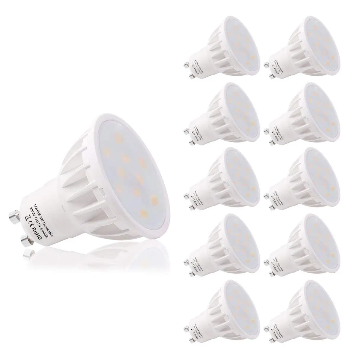 

Spot Light Dimmable GU10 Base 6W LED Beautiful 6000K 500lm Day White 50W Replacement for Halogen Bulb for Room,Hotel-10PACK