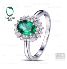 CaiMao 0.8 ct Natural Emerald 18KT/750 White Gold 0.4 ct Full Cut Diamond Engagement Ring Jewelry Gemstone