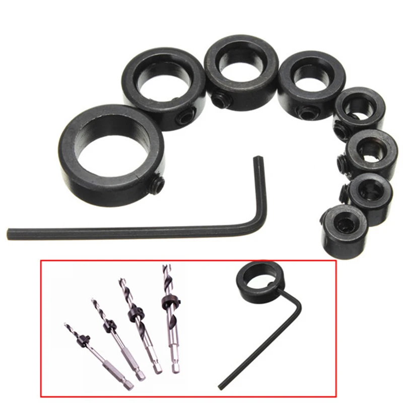 8pcs Drill Bit Shaft Depth Stop Collars Ring Set 3 16mm Woodworking