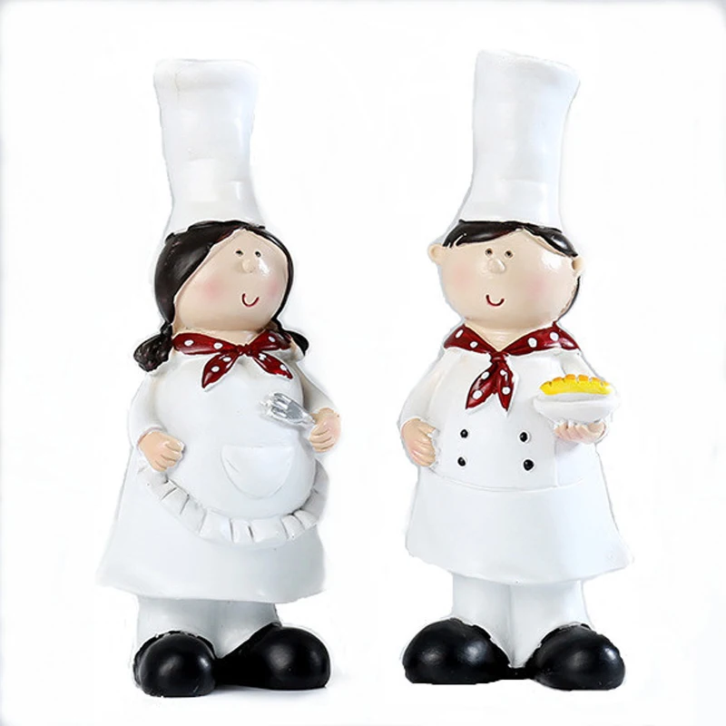 

Modern Resin Couple Chef Figurine Creative White Top Hat Cook Ornament Kitchen Bar Restaurant Decor Craft Figurines Fashion Gift