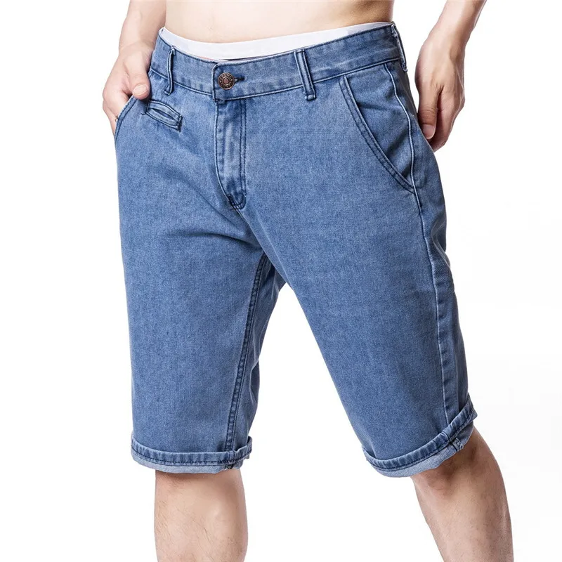 Denim shorts men's straight loose simple solid color micro-elastic denim five European and American style 2019 | Мужская одежда