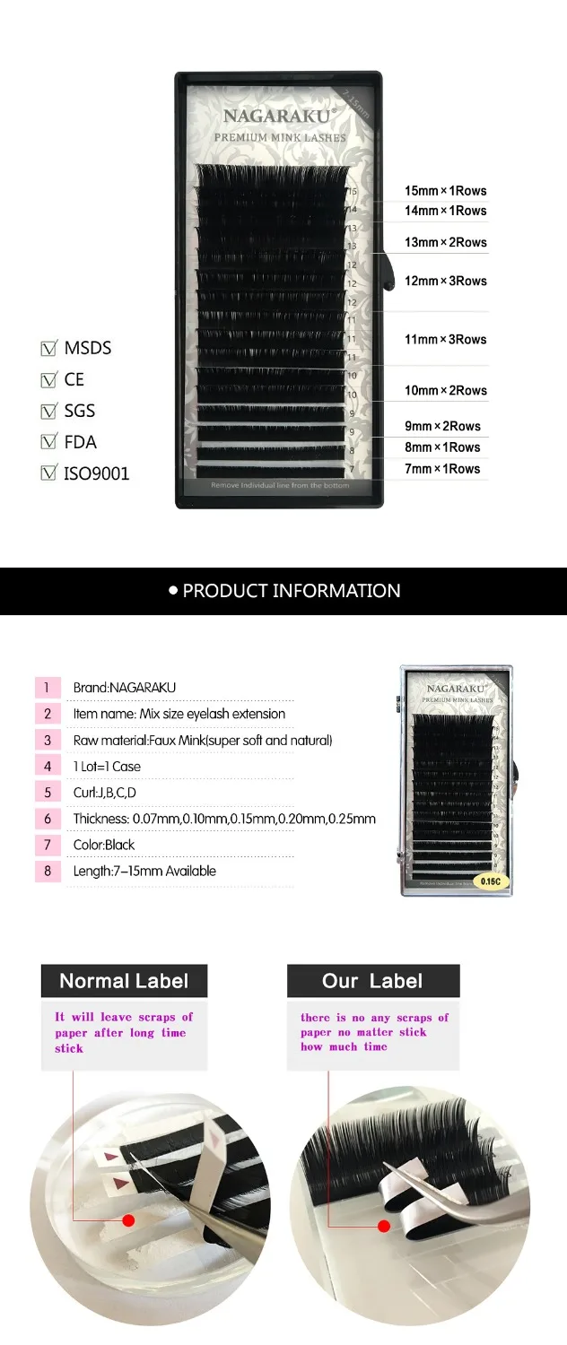 NAGARAKU 10 лотков/набор 7-15 мм смешанный в одном лоток для ресниц удлинение отдельных ресниц норковые ресницы накладные ресницы Макияж инструмент