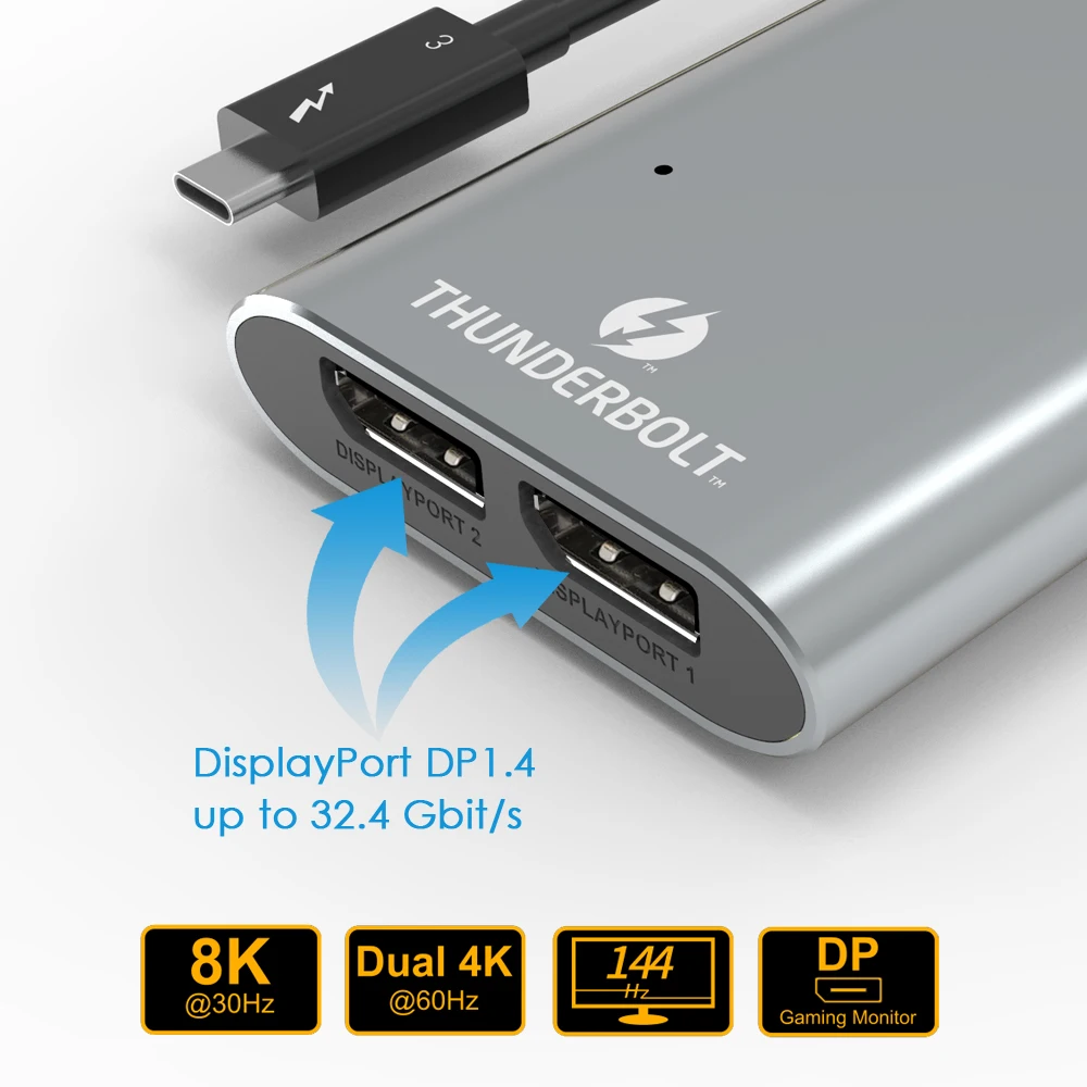 Адаптер Wavlink Thunderbolt 3 с двумя портами дисплея 8K адаптер USB C концентратор 4K и 5K@ 60 Гц сплиттер типа C видео дисплей 【 Intel Certified】