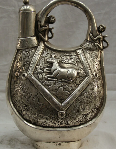

JP S0524 11" Tibet Tibetan silver Folk Sheep Goat Horse breasts Wine Tea Pot Flagon