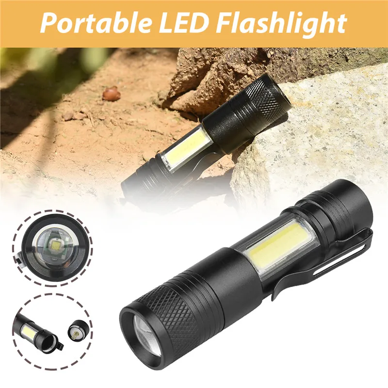 

New Aluminum Alloy Telescopic Zoom Led Flashlight with Stalls Light Built-in 14500 Battery Powerful Torch LED Lights Lanterna