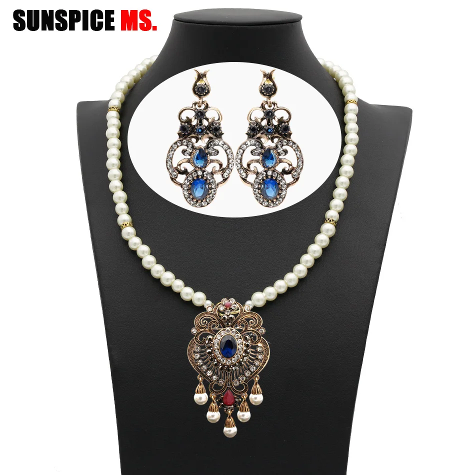 

SUNSPICE MS retro bead chain necklace earring sets for women etnic wedding jewlery turkish DUbai traditional Jewelry vintage new