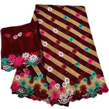 

Embroidered so many colors small flowers design with stones Cotton Fabric for dress LS23 High quality 5+2 yards Swiss Voile Lace
