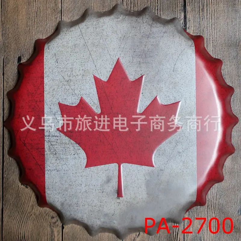 40cm Canada Flag Bottle Cap Vintage Home Decor Tin Sign Bar Wall Decor