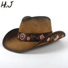 Модная женская соломенная ковбойская шляпа, летняя Элегантная Дамская ковбойская шляпа, шляпы сомбреро с вышивкой ручной работы, Прямая поставка