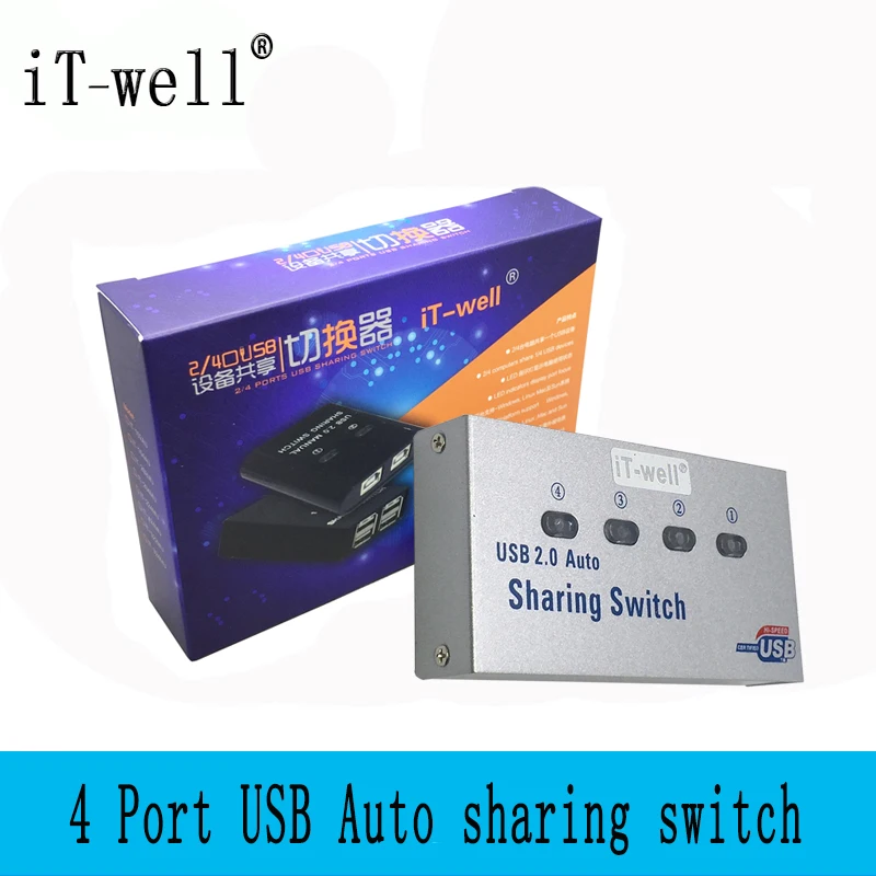IT well USB KVM Авто переключатель 4 порта сплиттер для компьютера ПК Печать