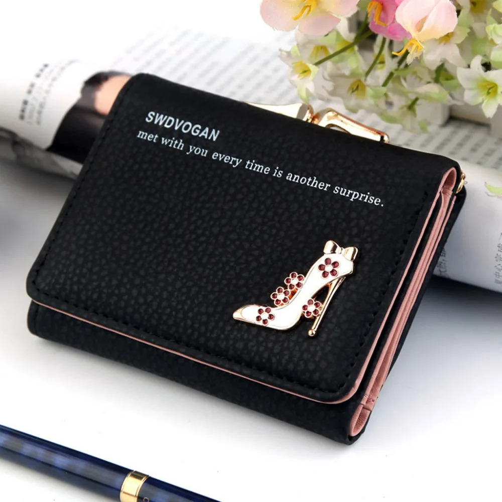 

Female Wallet Women Short High Heel Pattern Wallets Purses Card Clutch Artificial leather Money Coin Bag Card Holders HX0326