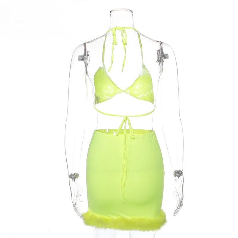 BOOFEENAA, сетчатая сексуальная юбка из двух частей, комплект пляжной летней одежды для женщин, 2 предмета, короткий комплект, клубная ночная