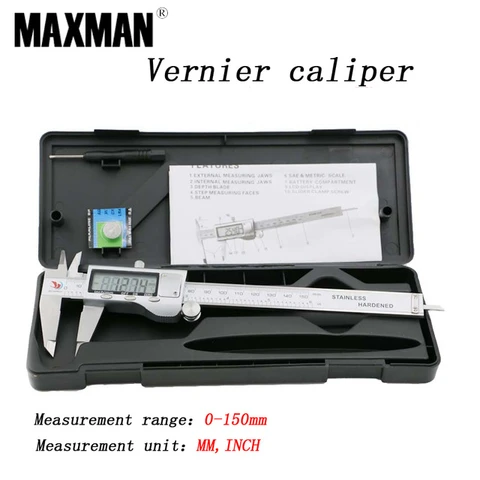 Toda em Aço Inoxidável de Alta Milímetros de Medição Ferramentas de Aferição Maxman Polegadas Precisão Eletrônica Digital Vernier Caliper 150 & 0-150mm mm –