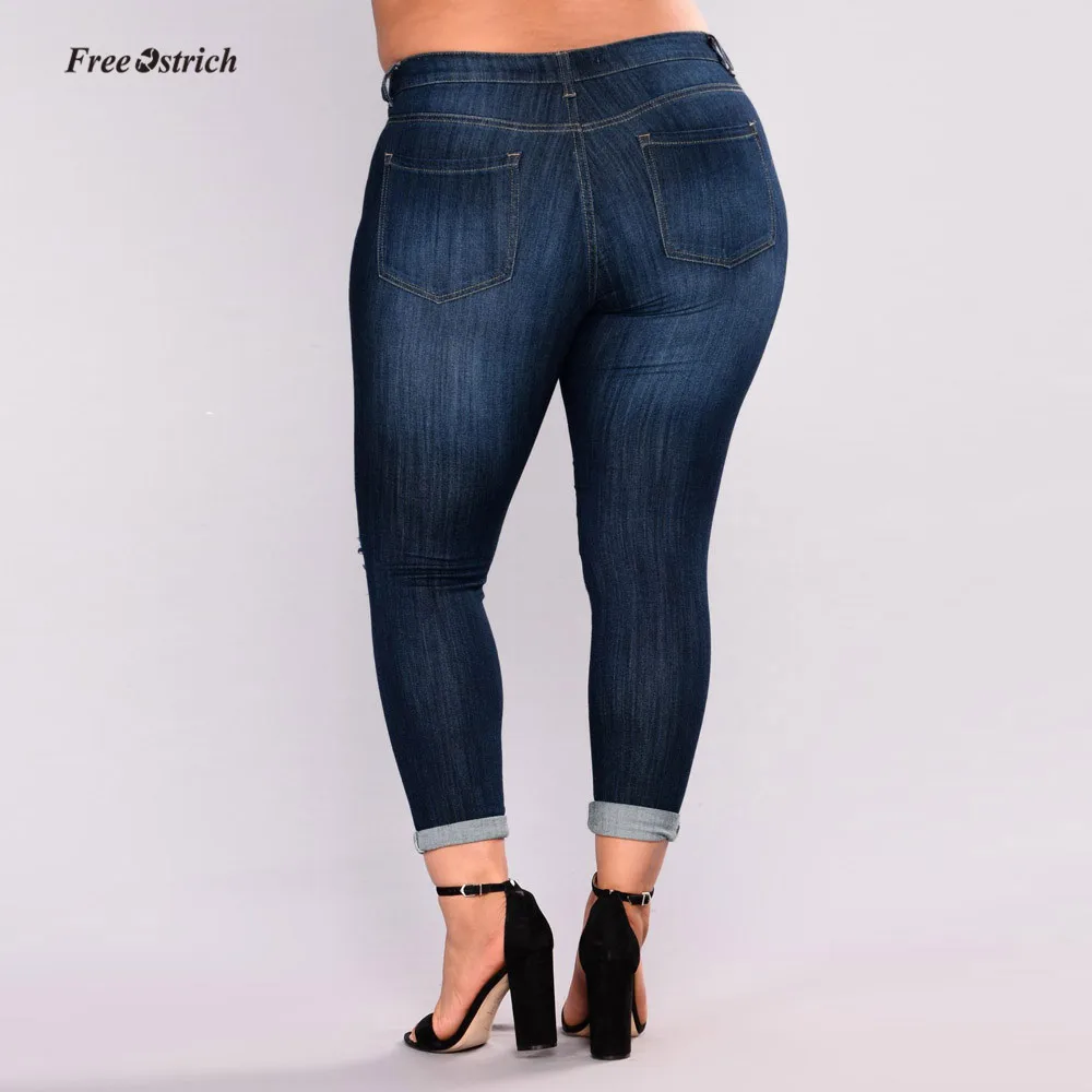 Free Ostrich Clothes Women Jeans Women Plus Size Ripped Stretch Slim Denim Skinny Jeans Pants High Waist Trousers NEW hole Pants
