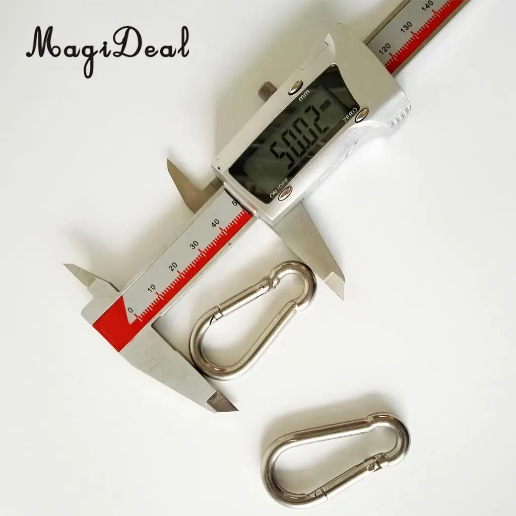 MagiDeal 2Pcs Stainless Steel Carabiner Clip Snap Spring Fast Hook Buckle M5/4x50/40mm for Camping Hiking Boating Kayaking Acce