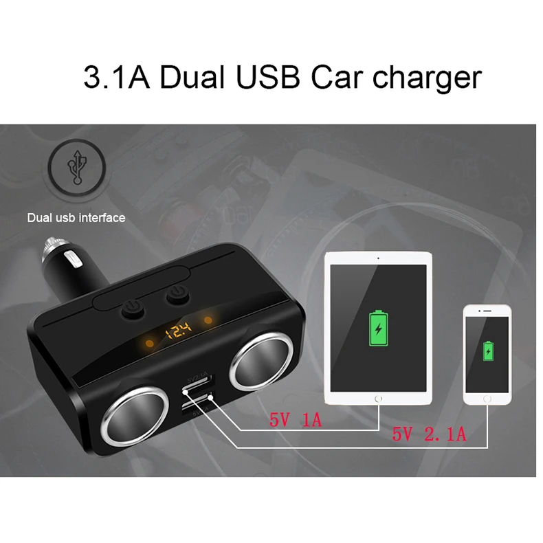 KORSEED 2 Порты и разъёмы 12 V-24 V розетка для автомобильного прикуривателя Разветвитель Мощность с USB Зарядное устройство авто чехол для телефона MP3 DVR аксессуары