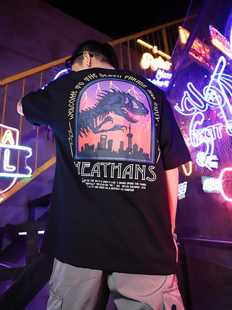 

Dark Icon Dinosaur Printed Men's T-shirt Short Sleeve 2019 Summer Street Tshirts Men Summer Tee Shirts Male Top