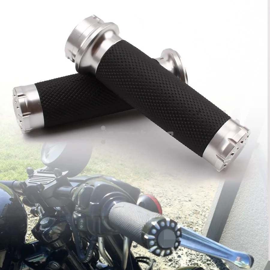 1pair Silver Aluminum + Black Ruber Anti skid 1'' 25mm Handlebar Hand