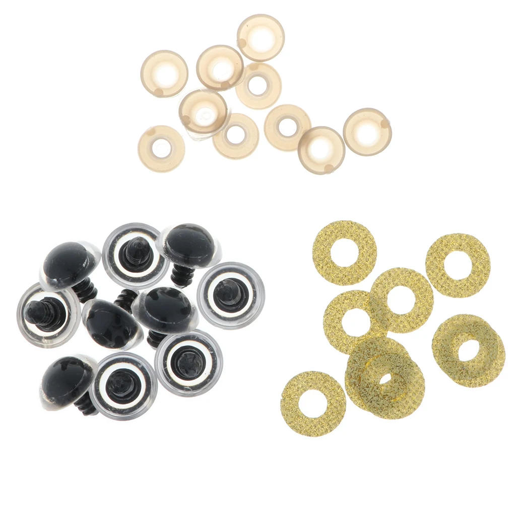 100pcs 10 Colors Plastic Round Safety Eyes + Glitter Nonwovens + Washers For Teddy Bear Soft Stuffed Toy DIY 16mm/18mm/20mm/24mm