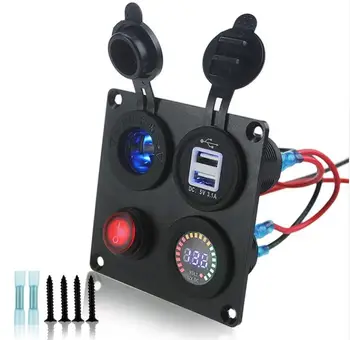 

DIY Dual USB Charger 3.1A Color Voltmeter Power Outlet ON-OFF Switch Four Functions Panel for Car Boat Marine RV Truck Camper