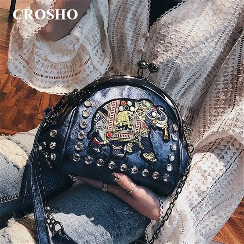 

CROSHO Elephant Water Diamond Bag Mini Chain Women's Bag Embroidery Hand Crossbody Bag Shell Bag