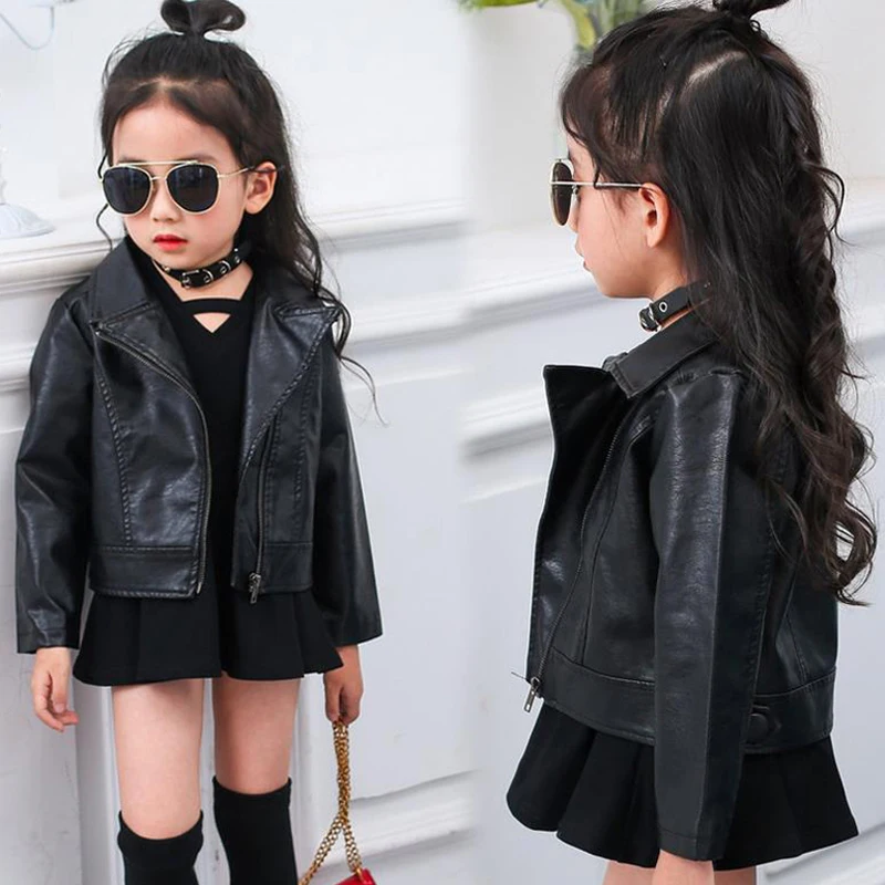 2019 Children's Clothing Autumn Kids PU Leather Jacket for Baby Girls